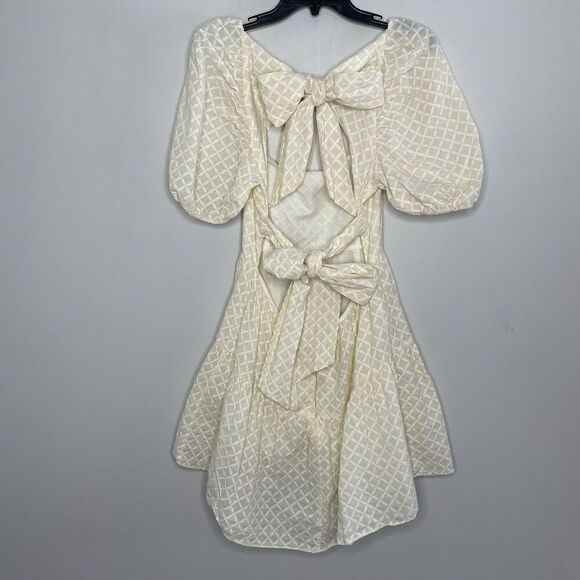 BARDOT Lucy Mini Dress Women 8 Beige Gingham Open Tie Back Lined Cotton - Picture 6 of 12